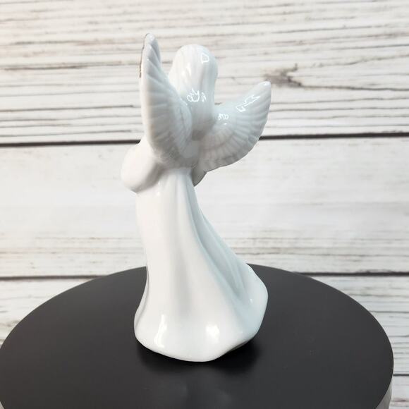 White Porcelain Angel Gold Accents Holiday Décor Figurine - Picture 2 of 7